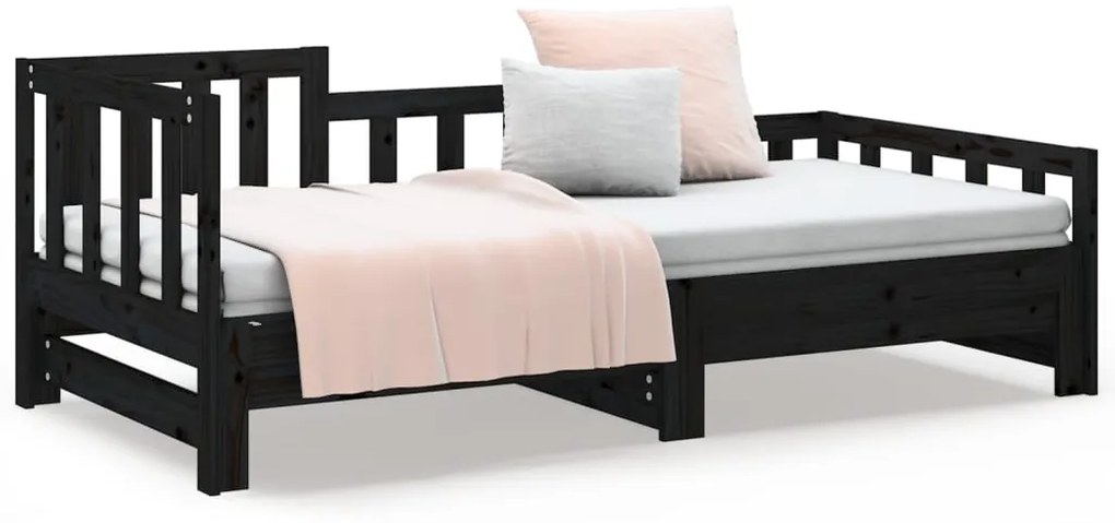 vidaXL Καναπές Κρεβάτι Συρόμενος Μαύρος 2x(90x190) εκ. από Μασίφ Πεύκο