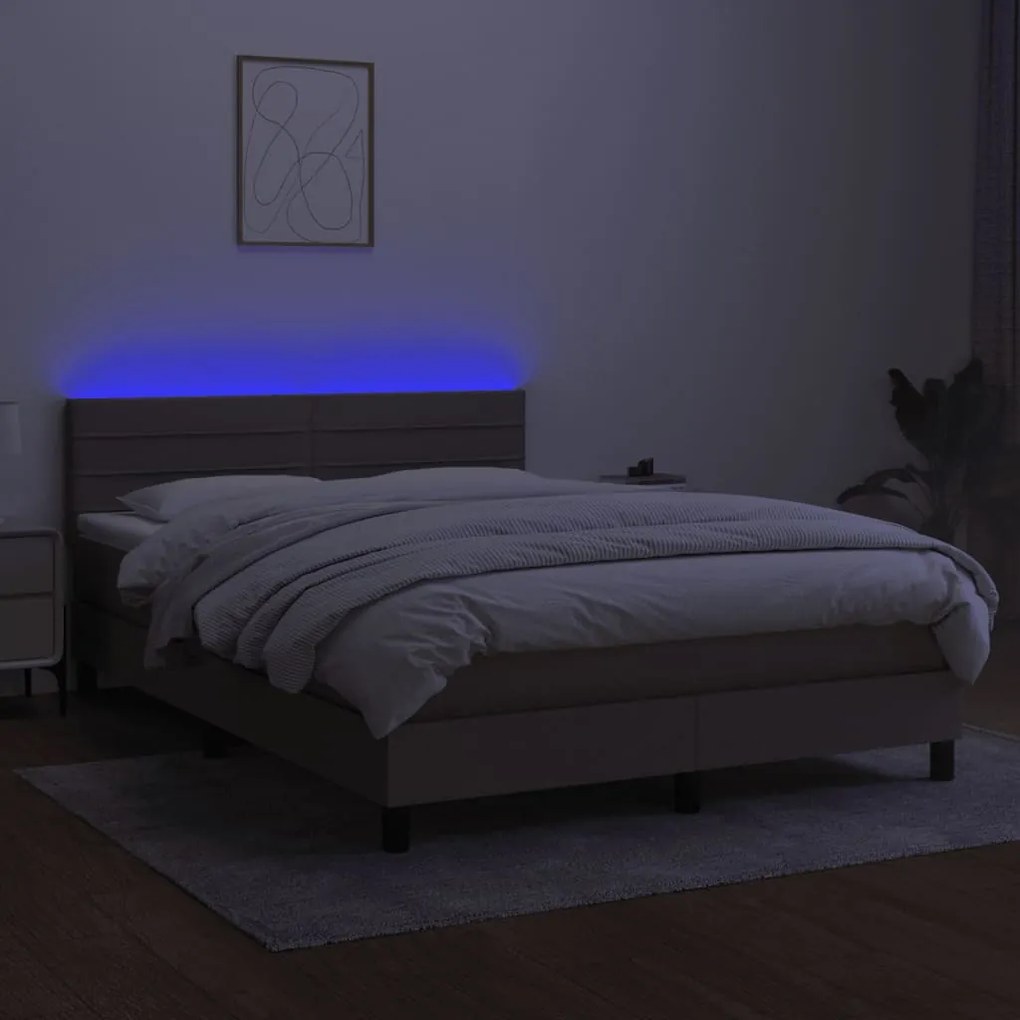 Κρεβάτι Boxspring με Στρώμα &amp; LED Taupe 140x190 εκ. Υφασμάτινο - Μπεζ-Γκρι