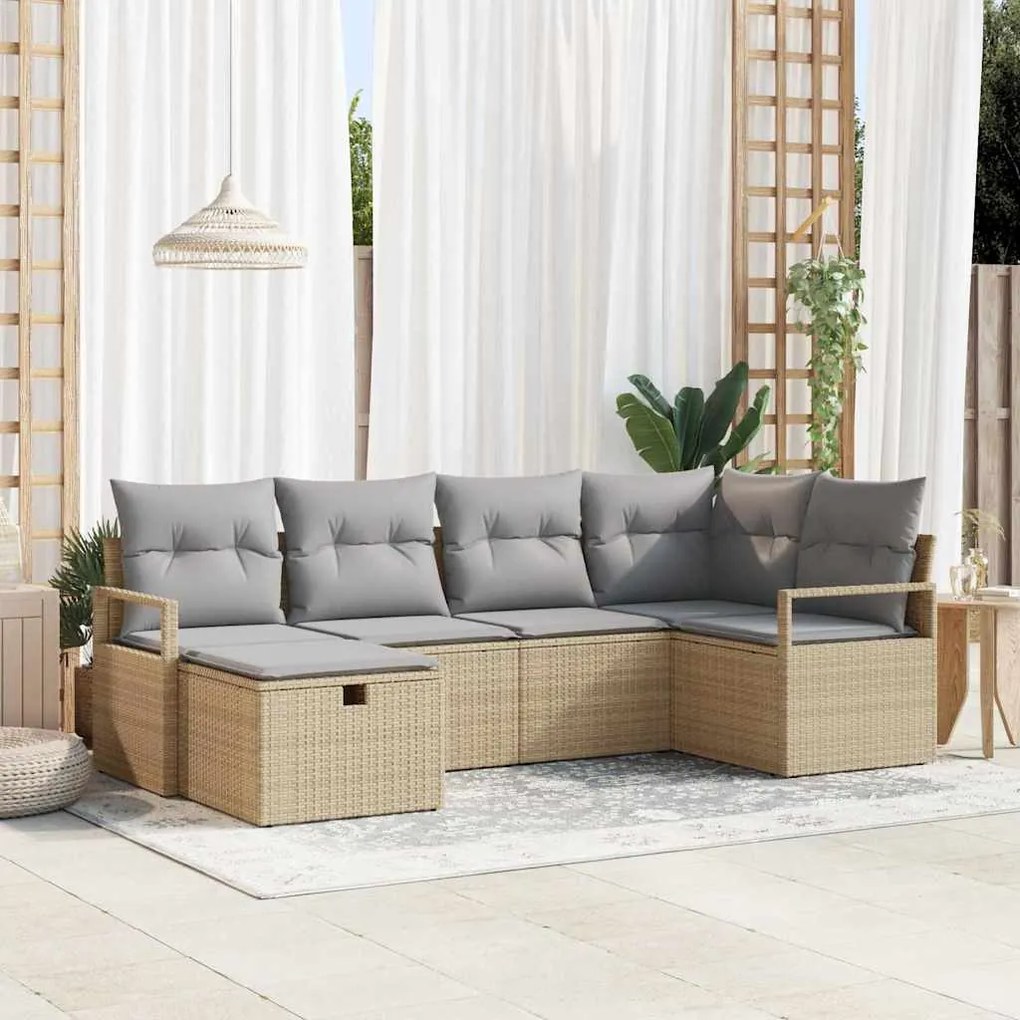vidaXL Σετ Καναπέ Κήπου με μαξιλάρι 6 pcs Μπεζ Πολυ ράταν