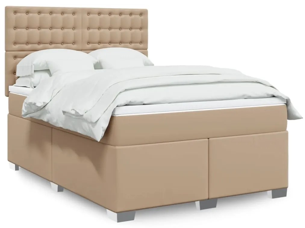 vidaXL Κρεβάτι Boxspring με Στρώμα Καπουτσίνο 140x190εκ.από Συνθ.Δέρμα