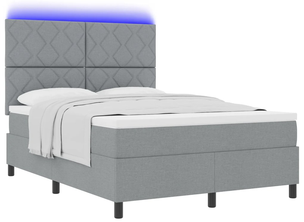 vidaXL Κρεβάτι με ελατήρια και στρώμα & Φωτισμό LED σε Ανοιχτό Γκρι, 140 x 200 εκ, Υφάσματος.