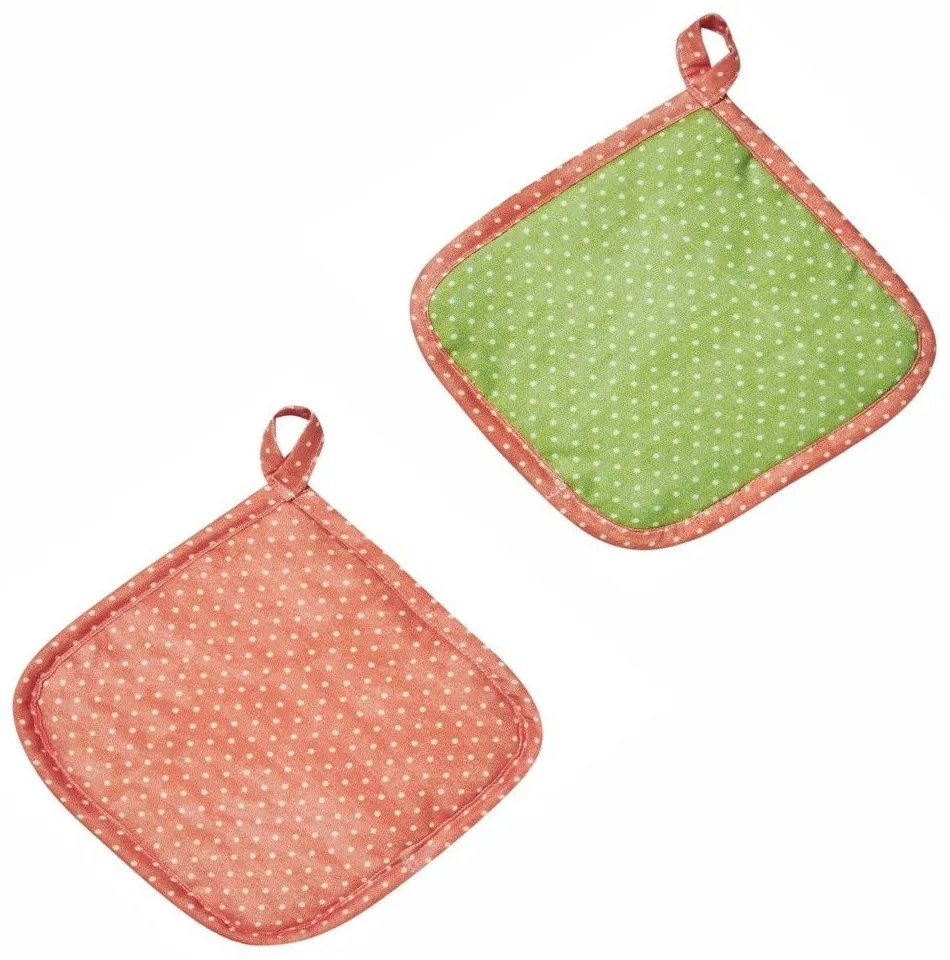Πιάστρες June (Σετ 2τμχ) Green-Pink Kentia 20x20cm Cotton-Polyester