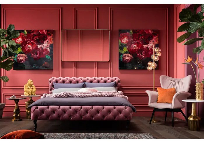 Κρεβάτι Desire Velvet Rose 160x200cm 177x228x100εκ - Ροζ