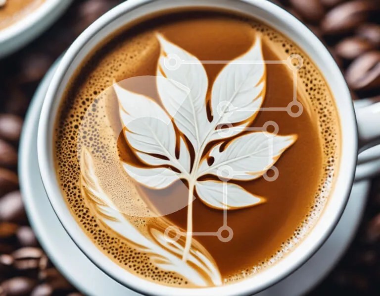 Intra Συλλεκτικό Ξύλινο Παζλ Plywood  4mm - Καφές Latte Art με φόντο δύο φύλλα και κόκκους καφέ Σε Ξύλινο Κουτί - Διαστάσεις: 10x10 cm – 25 κομμάτια