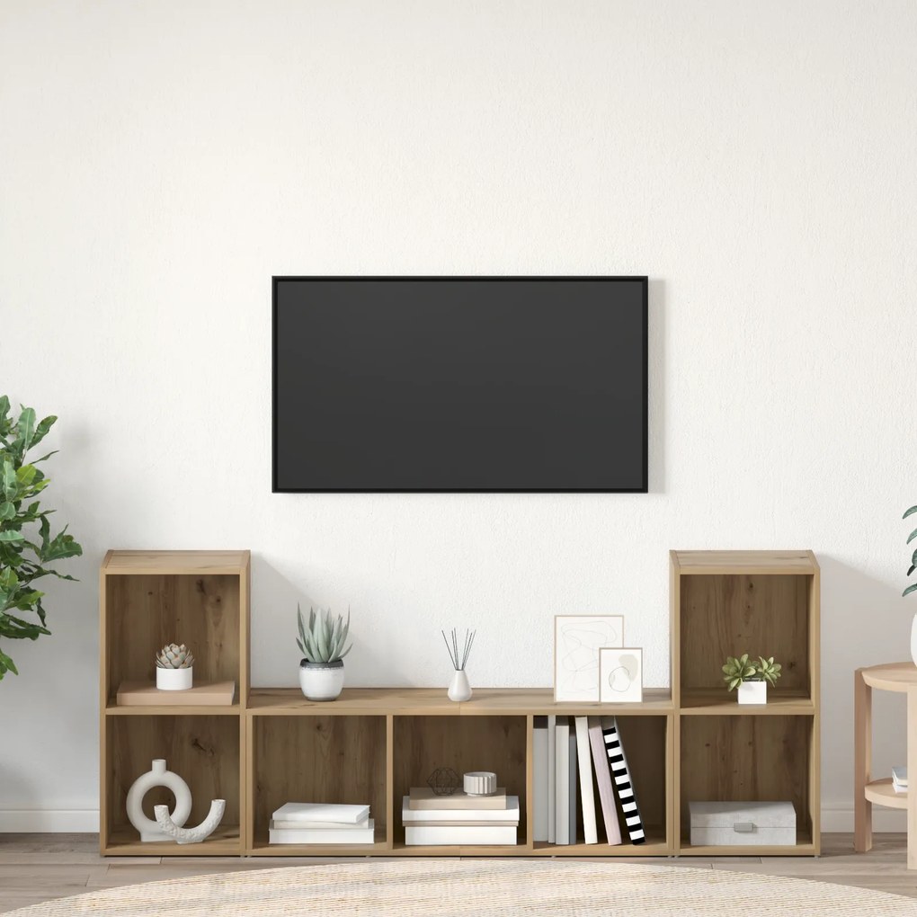 vidaXL Ντουλάπι TV 3 pcs Καφέ 107 x 35 x 37 cm Επεξεργασμένο ξύλο