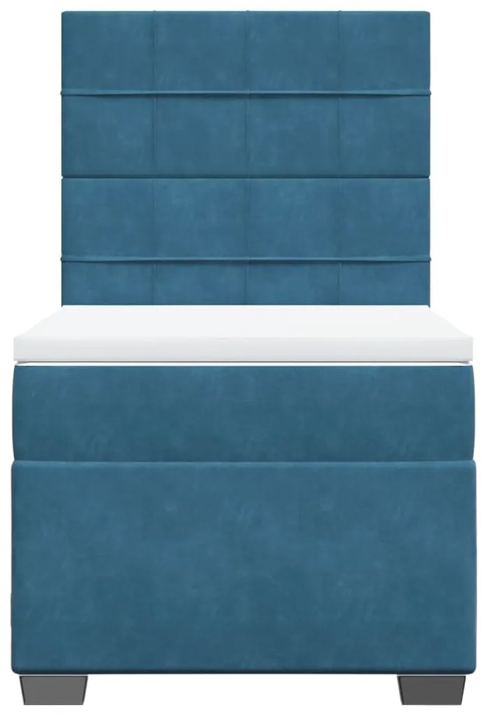 vidaXL Κρεβάτι Boxspring με Στρώμα Μπλε 100x200 εκ. Βελούδινο