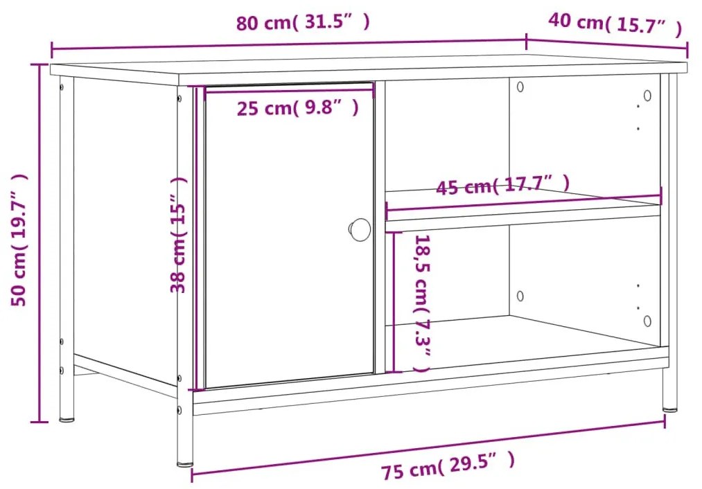 Έπιπλο Τηλεόρασης Γκρι Sonoma 80x40x50 εκ. από Επεξεργ. Ξύλο - Γκρι