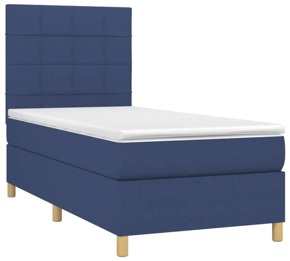 Κρεβάτι Boxspring με Στρώμα Μπλε 100 x 200 εκ. Υφασμάτινο - Μπλε