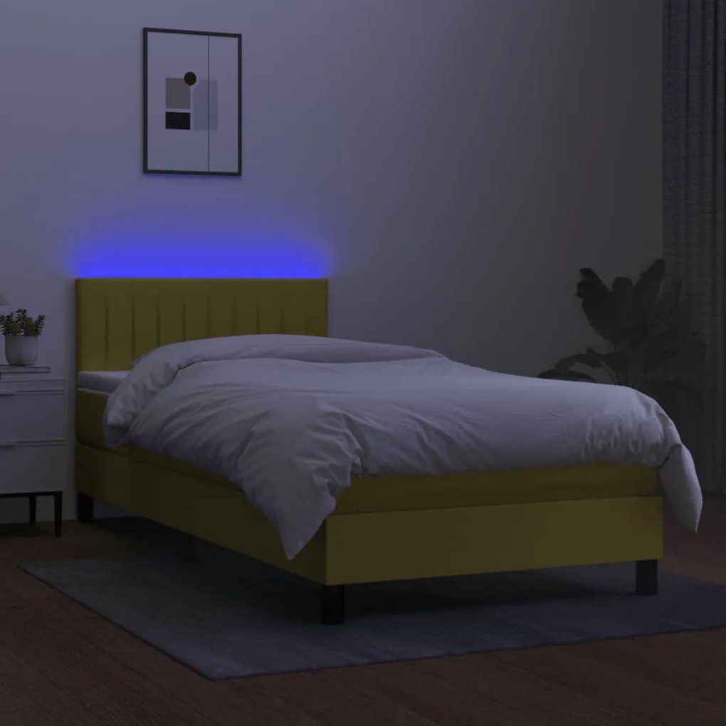 vidaXL Κρεβάτι Boxspring με Στρώμα & LED Πράσινο 100x200 εκ Υφασμάτινο