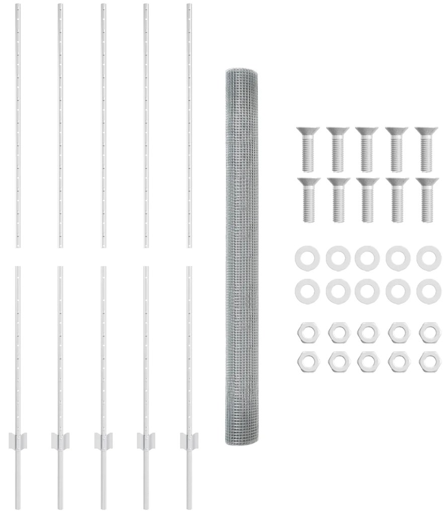 vidaXL Perífraksi  Welded Wire με 10 U πόλους ασημί 1.6x10 m χάλυβα