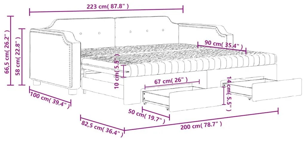 Καναπές Κρεβάτι Συρόμενος Taupe 90x200 εκ. Ύφασμα &amp; Συρτάρια - Μπεζ-Γκρι