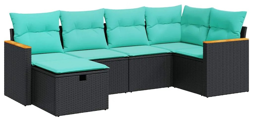 vidaXL Καναπές Κήπου 6 Τεμαχίων Μαύρο από Συνθετικό Ρατάν με Μαξιλάρια