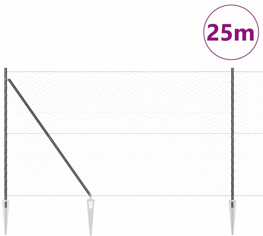 vidaXL Εξαγωνικός Φράκτης Γκρι 1.6x25 m Χάλυβας