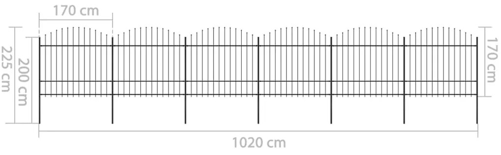 vidaXL Κάγκελα Περίφραξης με Λόγχες Μαύρα (1,5-1,75)x10,2 μ. Ατσάλινα