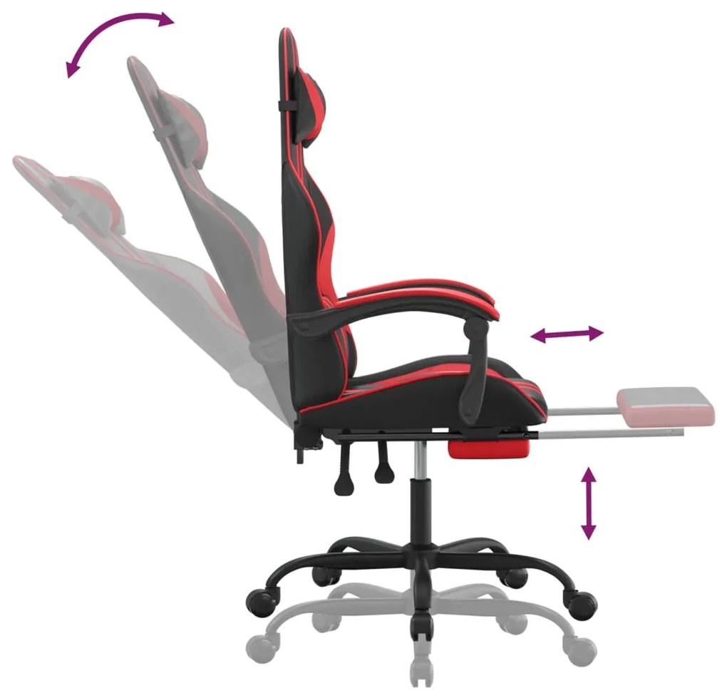 vidaXL Καρέκλα Gaming Μασάζ Υποπόδιο Μαύρο/Κόκκινο από Συνθετικό Δέρμα