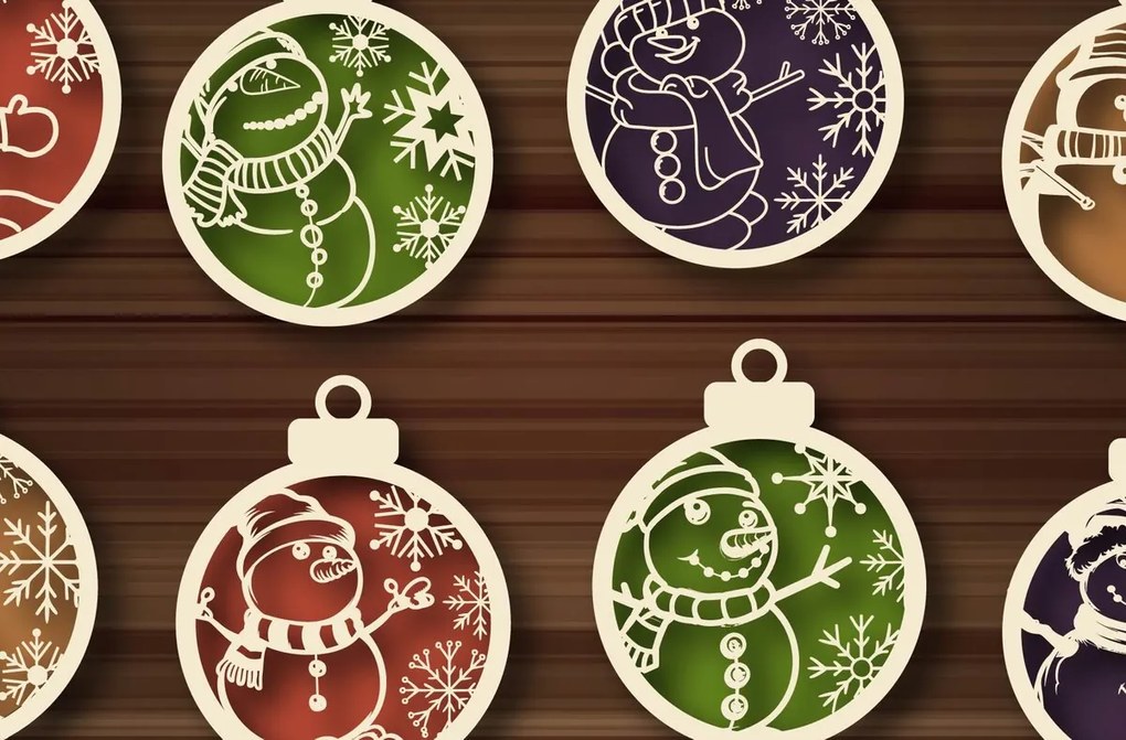 Σετ των 2 Intra απο ξύλο plywood 3mm-4mm πάχος Χριστουγεννιάτικες μπάλες , Snowman Family Δίασταση 20x30 cm INTRAFABR-105599791