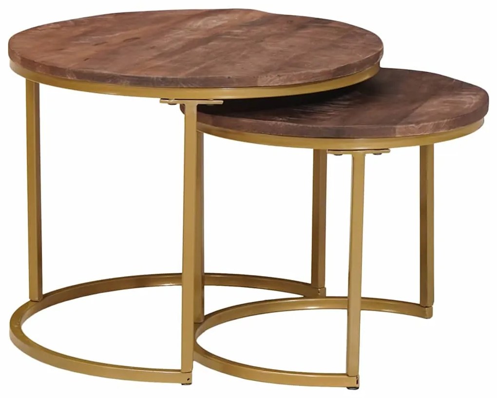 vidaXL Τραπεζάκια Καφέ Στερεών 2 pcs Μασίφ ξύλο μάνγκο και χάλυβας