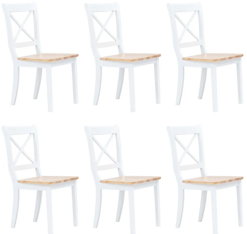 vidaXL Καρέκλες Τραπεζαρίας 6 Τεμ. Λευκό/Αν. Ξύλο Μασίφ Ξύλο Καουτσούκ