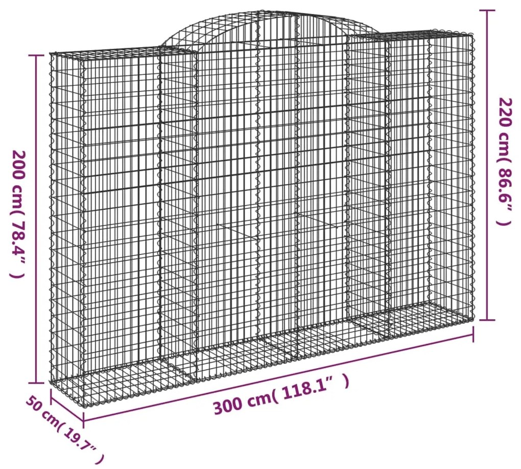 vidaXL Συρματοκιβώτια Τοξωτά 12 τεμ. 300x50x200/220 εκ. Γαλβαν. Ατσάλι