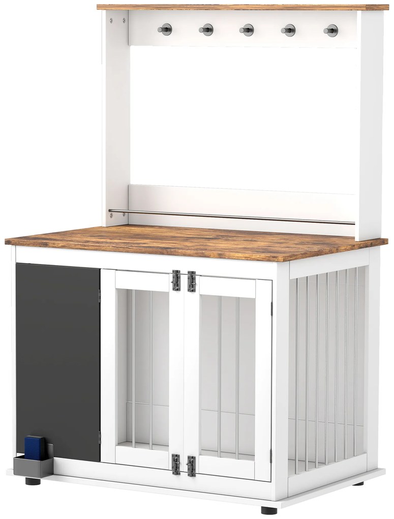 PawHut Κλουβί σκύλου με ράφι αποθήκευσης για παιχνίδια, γάντζους για λουριά, πίνακα γραφής, σβήστρα, για μεγάλους σκύλους, Λευκό