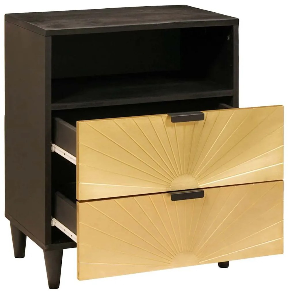 vidaXL Κομοδίνο Μαύρο και Χρυσό 50 x 33 x 60 εκ Μασίφ ξύλο μάνγκο