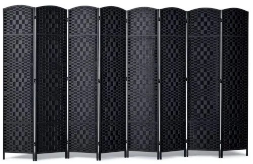 VEVOR 8 Panel Room Divider Hand-Woven Folding Privacy Screen with Hinges Black