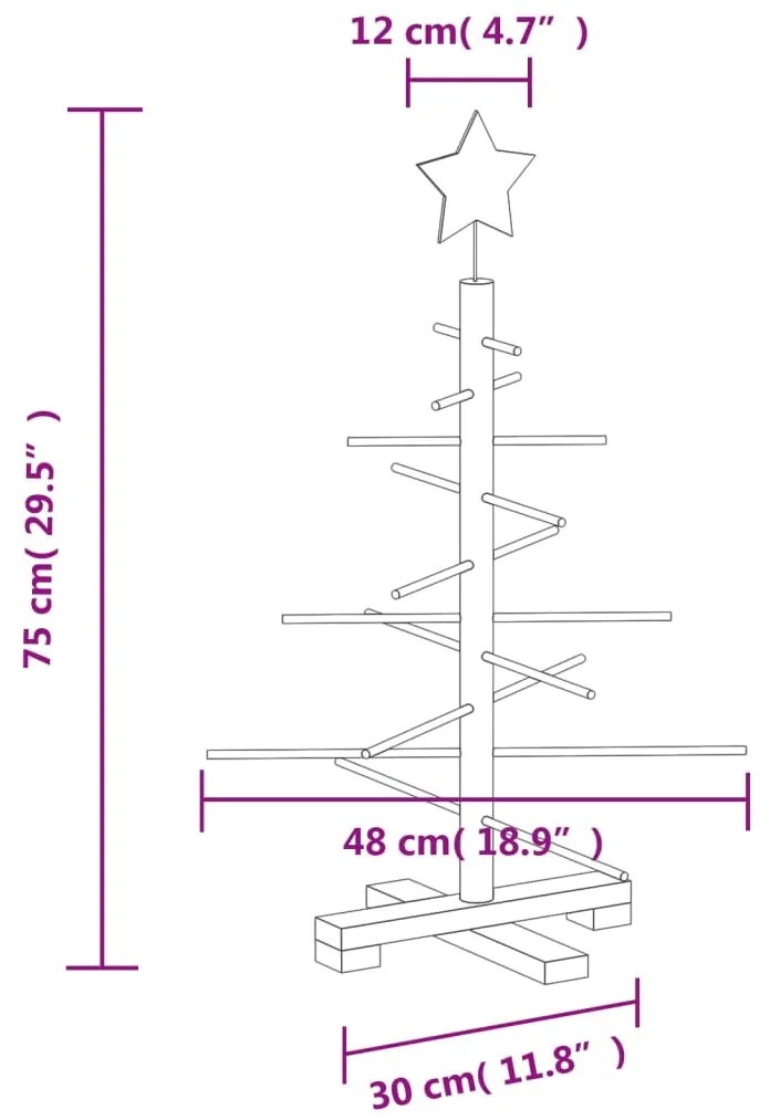 vidaXL Χριστουγεννιάτικο Δέντρο Ξύλινο Διακόσμηση 75 εκ. Μασίφ Πεύκο