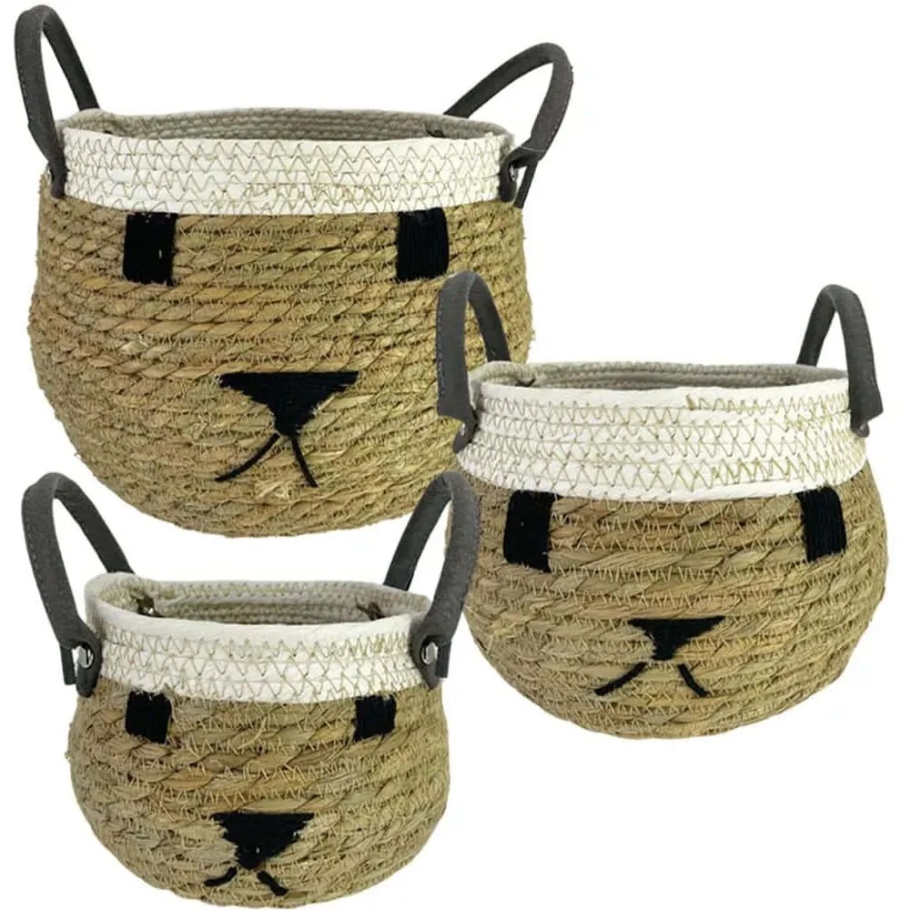 Καλάθια Ζωάκι (Σετ 3Τμχ) 17-94410 Φ25x19/20x15/17x11cm Multi Marhome Ψάθα