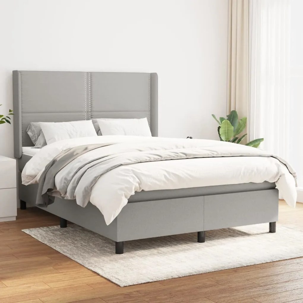 Κρεβάτι Boxspring με Στρώμα Ανοιχτό Γκρι 140x190 εκ. Υφασμάτινο