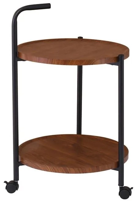 WOODWELL ΕΜ461TROLLEY - Βοηθητικό Τραπεζάκι Μέταλλο Βαφή Μαύρο, MDF with PVC Απόχρωση Καρυδί 60x38x65cm ΕΜ461
