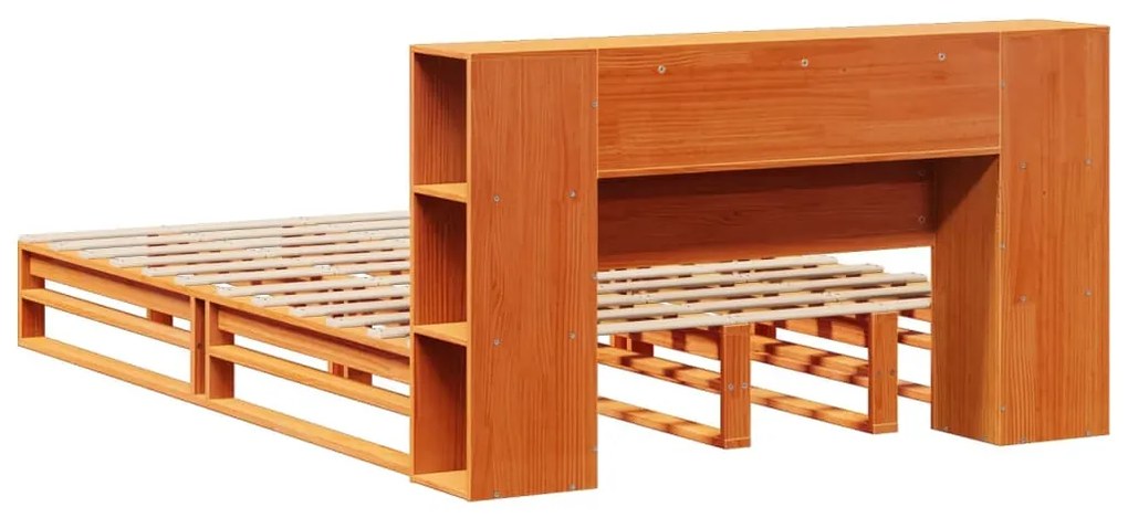 Κρεβάτι Βιβλιοθήκη Χωρίς Στρώμα Καφέ 135x190 εκ Μασίφ Πεύκο - Καφέ