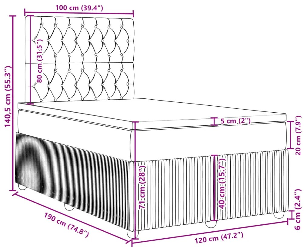 Κρεβάτι Boxspring με Στρώμα Σκούρο Μπλε 120x190 εκ. Βελούδινο - Μπλε