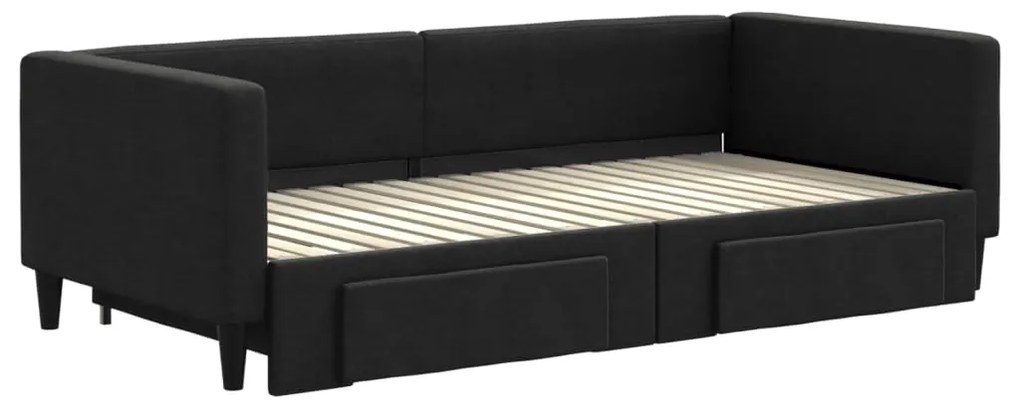 vidaXL Καναπές Κρεβάτι Συρόμενος Μαύρο 90x190 εκ. Ύφασμα &amp; Συρτάρια