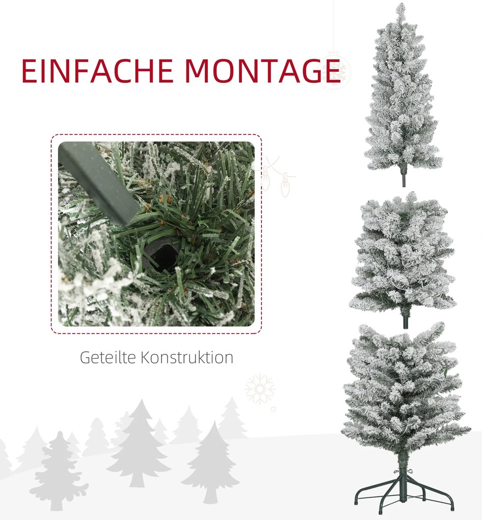 HOMCOM Χριστουγεννιάτικο Δέντρο 180 cm, Αλυσίδα LED, Τεχνητή αλυσίδα, πυράντοχο, Μεταλλική βάση, Πράσινο