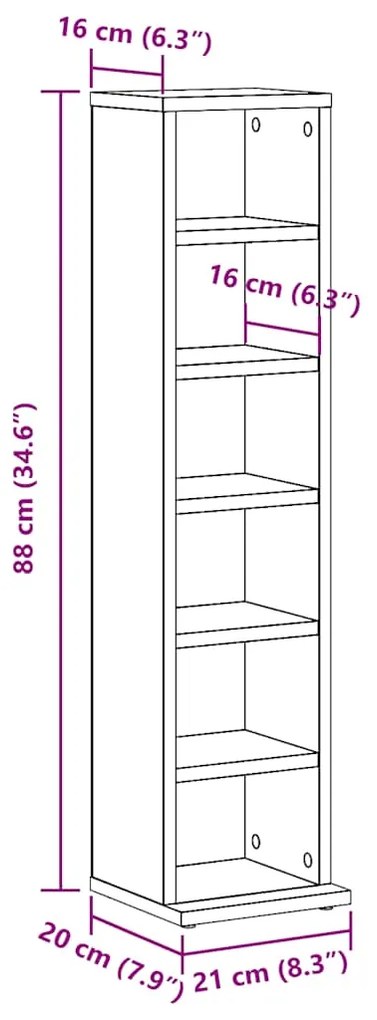 Έπιπλο για CD Παλιό ξύλο 21 x 20 x 88 εκ από Επεξεργασμένο Ξύλο - Καφέ