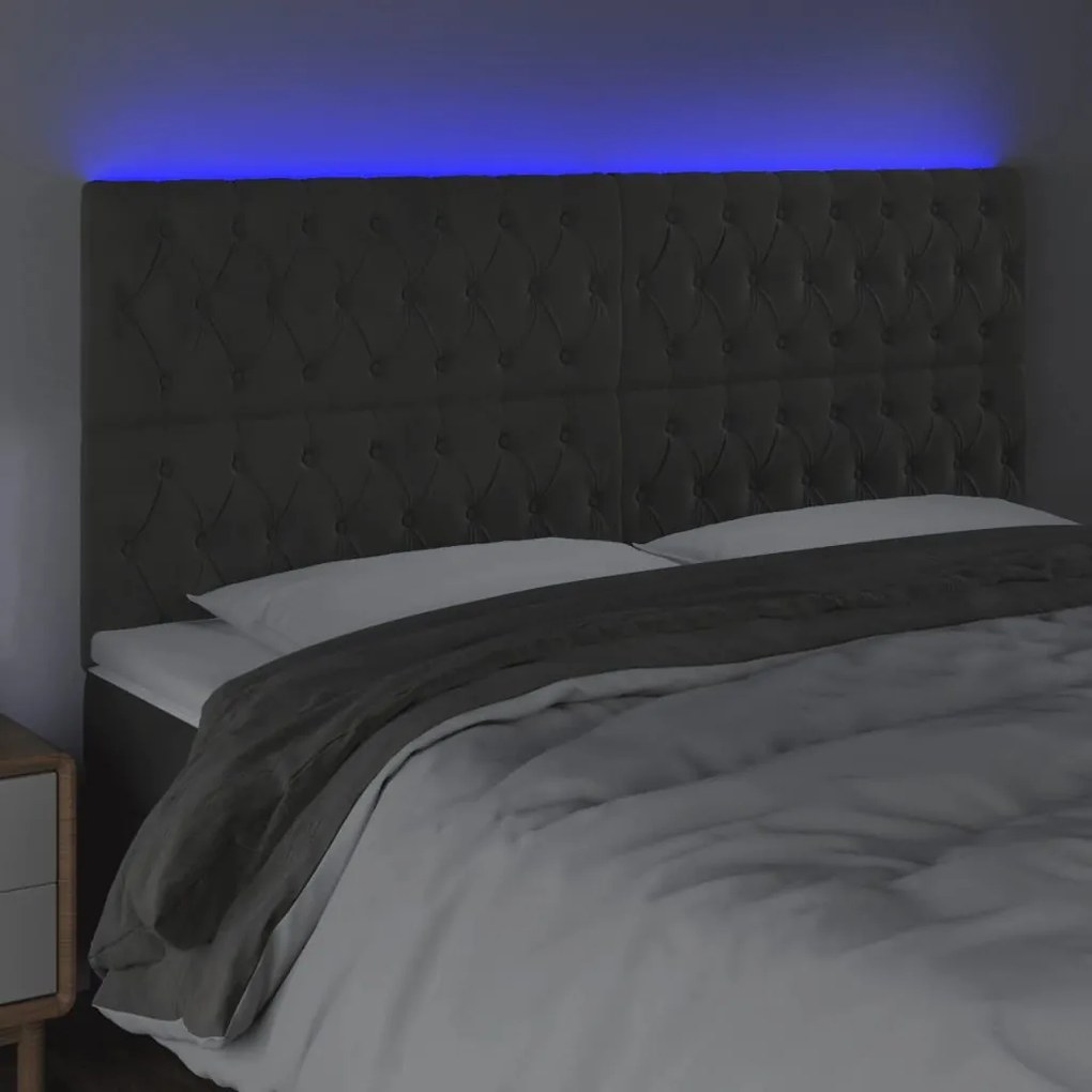 Κεφαλάρι Κρεβατιού LED Σκούρο Γκρι 200x7x118/128 εκ. Βελούδινο 3122827