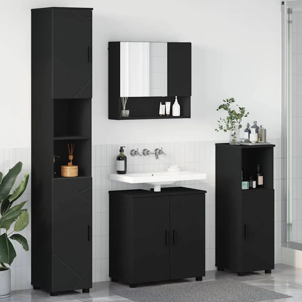 vidaXL Σετ Επίπλων Μπάνιου Επιτοίχιο 4 pcs Μαύρο 61 x 35 x 64 εκ.
