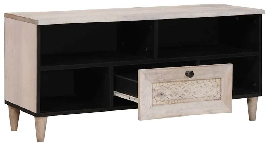 vidaXL Ντουλάπι TV με συρτάρι Λευκό 105 x 33 x 46 εκ Μασίφ ξύλο μάνγκο