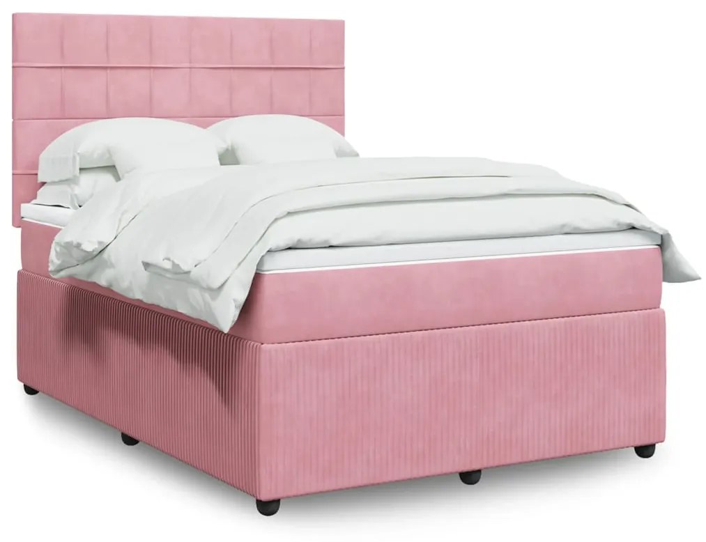 vidaXL Κρεβάτι Boxspring με Στρώμα Ροζ 140x190 εκ. Βελούδινο