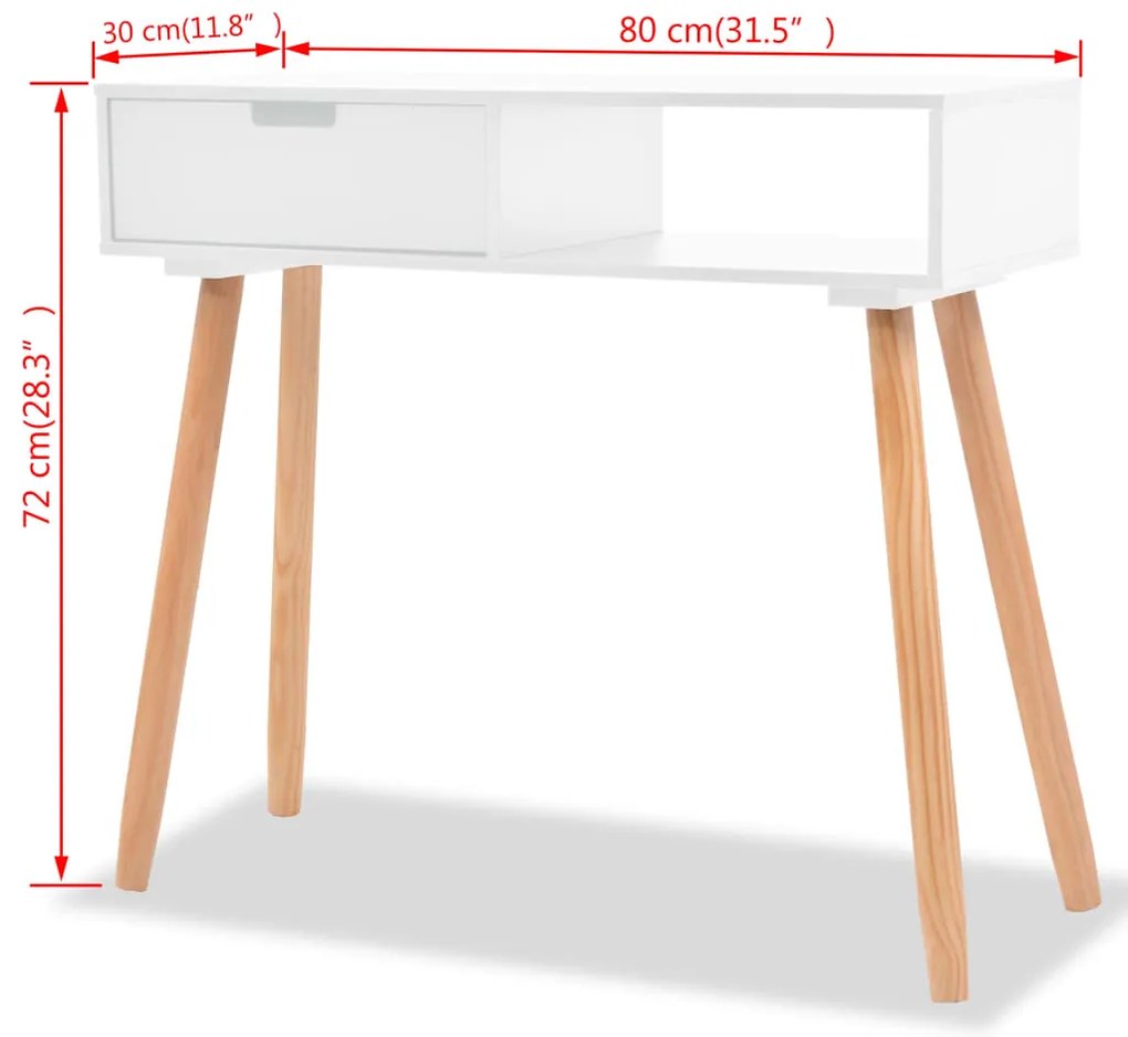 vidaXL Τραπέζι Κονσόλα Λευκό 80 x 30 x 72 εκ. από Μασίφ Ξύλο Πεύκου