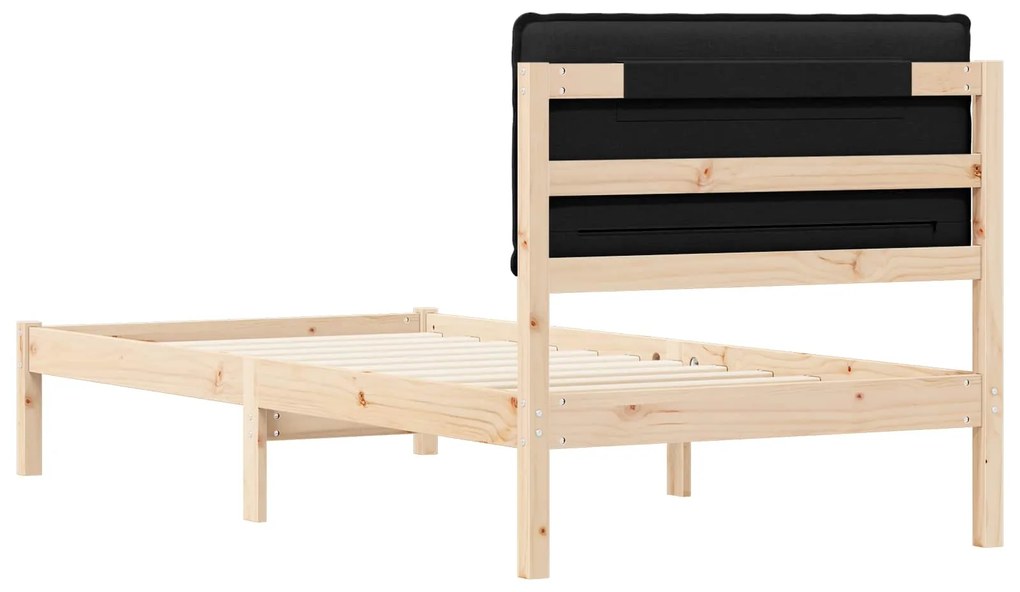 vidaXL Σκελετός Κρεβατιού με Επενδεδυμένο Κεφαλάρι Μαύρο 75 x 190 cm