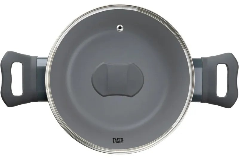Κατσαρόλα με γυάλινο καπάκι Tasty 678536, Ø20 cm, 2.5 l, Μαλακά χερούλια, Αλουμίνιο, Αντικολλητική επίστρωση, Γκρι