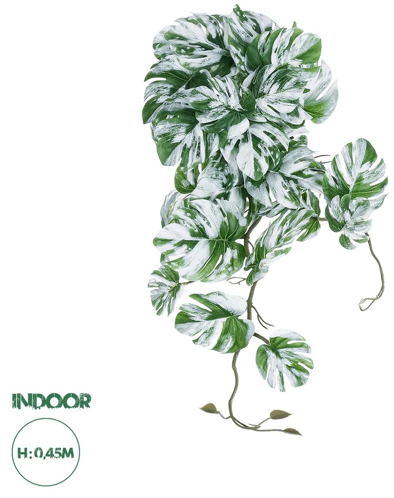 GloboStar® Artificial Garden ALBINO MONSTERA HANGING PLANT 20606 Τεχνητό Διακοσμητικό Κρεμαστό Φυτό Μονστέρα Υ45cm