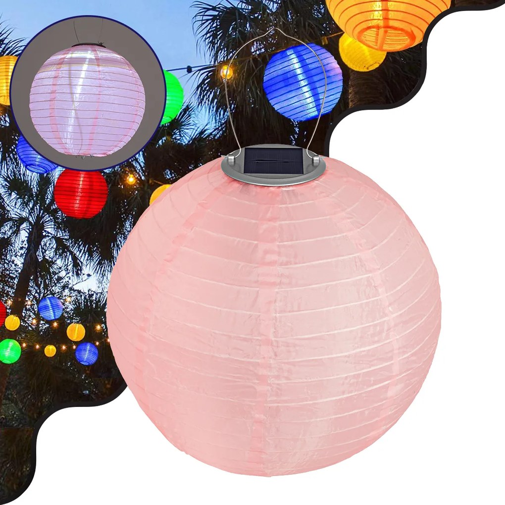 71595 Αυτόνομο Ηλιακό Φωτιστικό Υφασμάτινη Ροζ Μπάλα Φ30cm LED SMD 1W 100lm μ