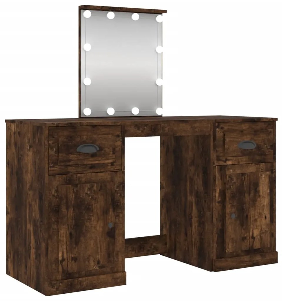 vidaXL Μπουντουάρ με LED Καπνιστή Δρυς 130x50x132,5 εκ.