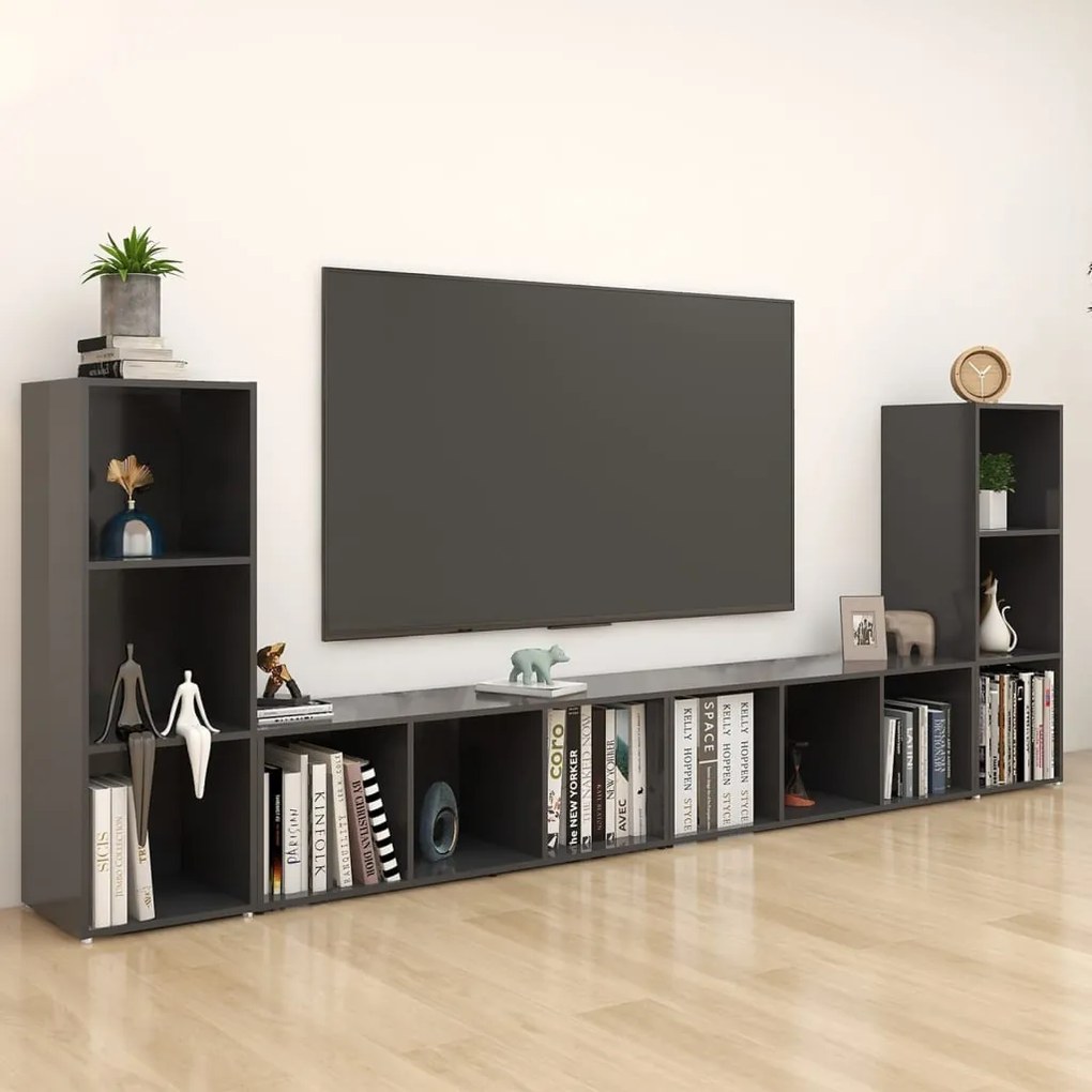 vidaXL Έπιπλα Τηλεόρασης 4 τεμ. Γκρι 107 x 35 x 37 εκ. από Μοριοσανίδα
