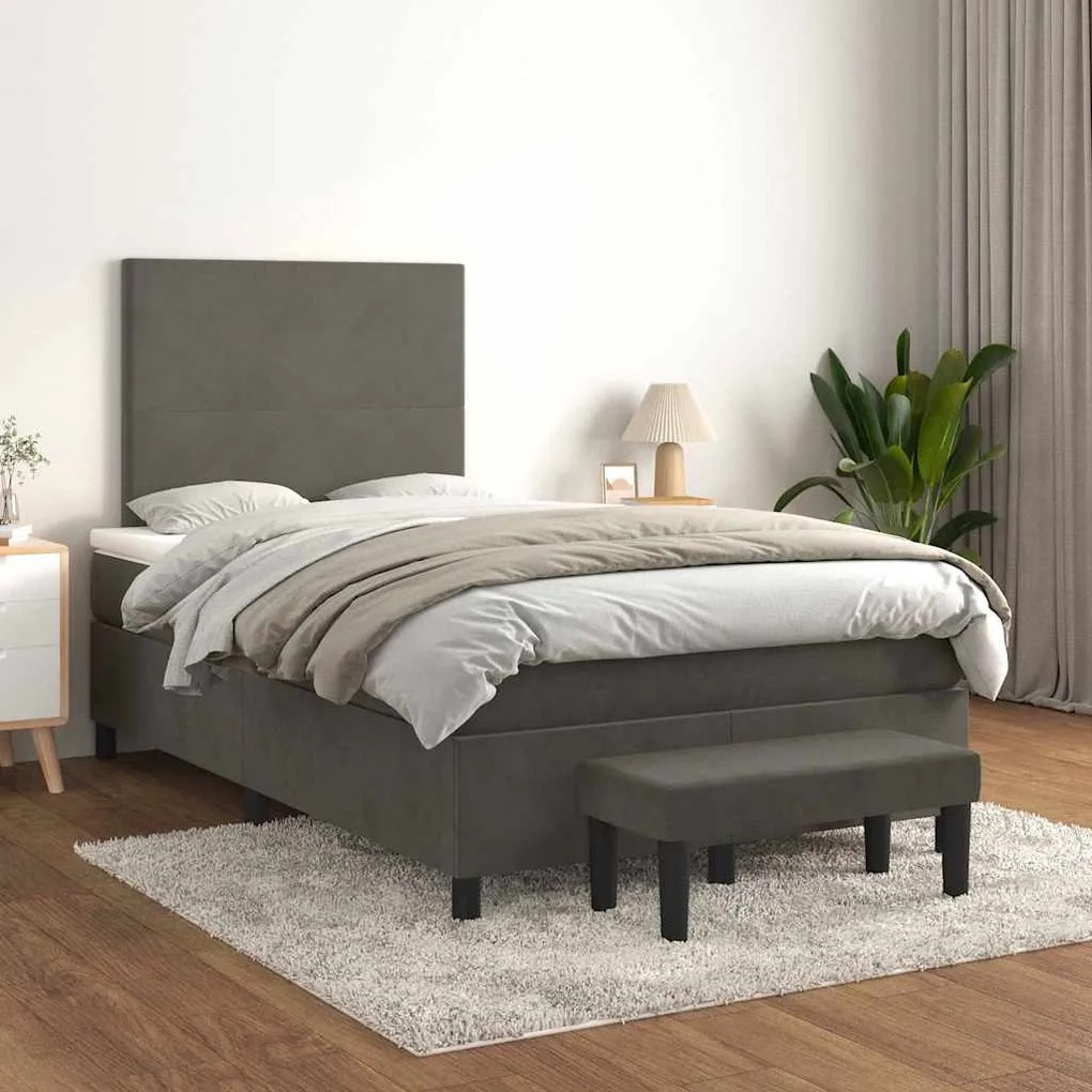 vidaXL Κρεβάτι Boxspring με Στρώμα Σκούρο Γκρι 120x190 εκ. Βελούδινο