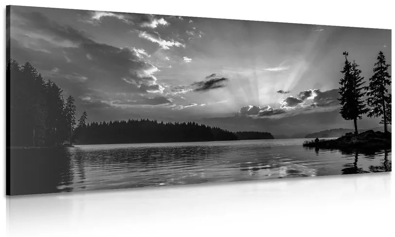Αντανάκλαση εικόνας μιας λίμνης βουνού σε μαύρο & άσπρο - 100x50