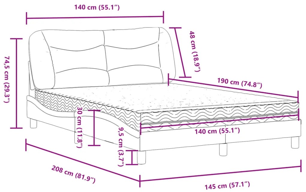 Κρεβάτι με Στρώμα Μαύρο 140 x 190 εκ. Υφασμάτινο - Μαύρο