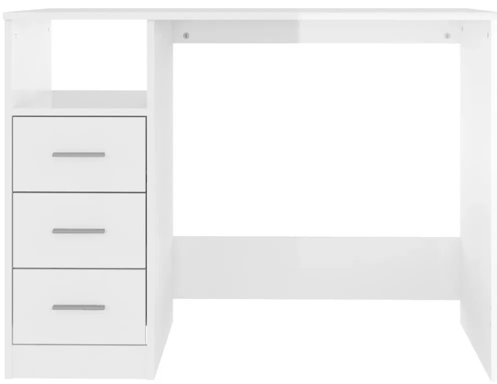 vidaXL Γραφείο με Συρτάρια Γυαλ. Λευκό 102x50x76 εκ. Επεξεργ. Ξύλο